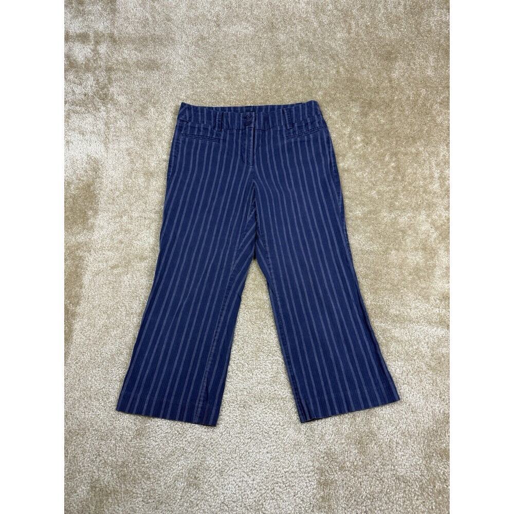 New York & Company Blue Stripe Capris Sz 10 Flap Pocket Straight Leg Cotton B139